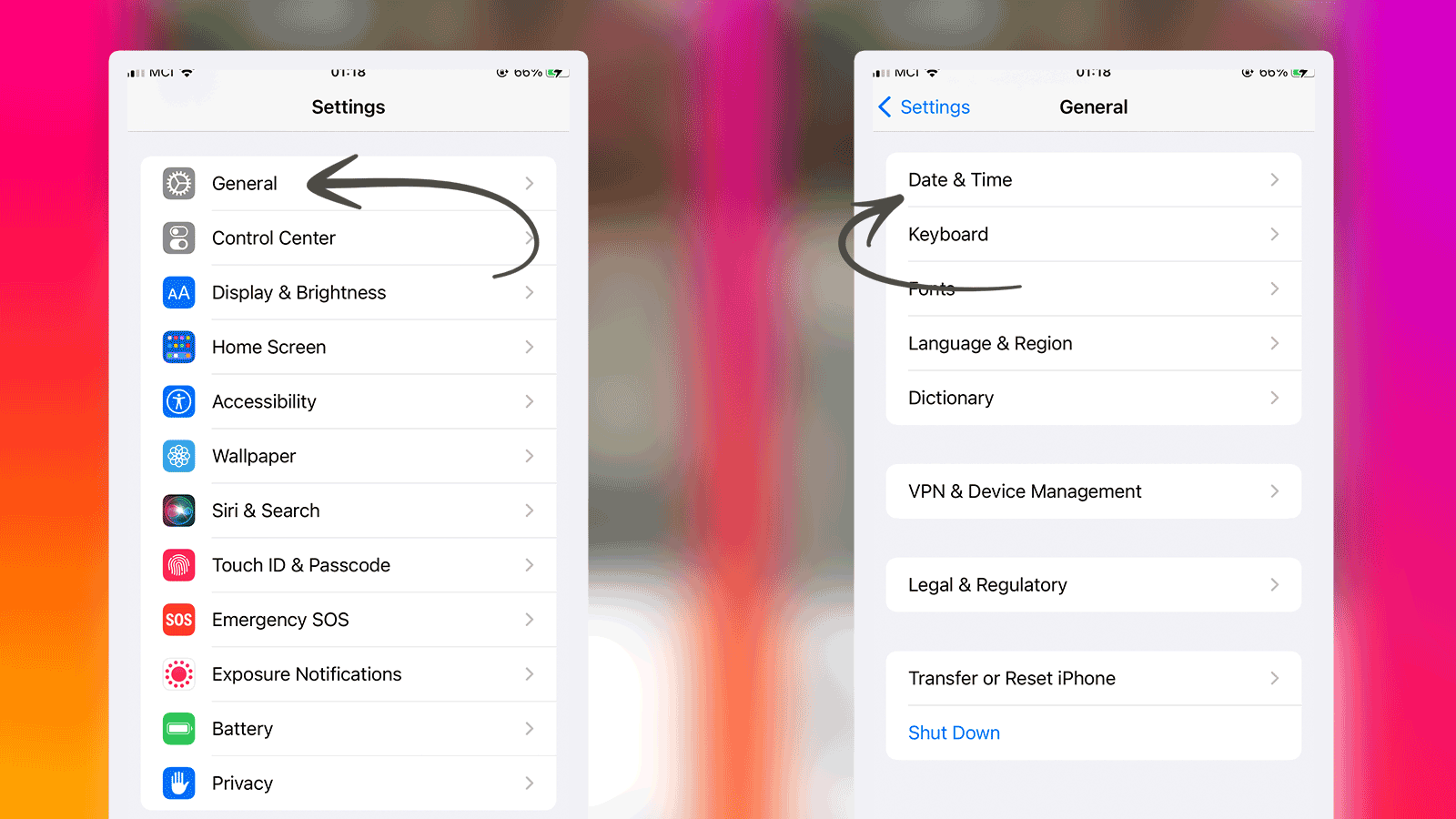 تنظیمات تاریخ و ساعت در گوشی آیفون